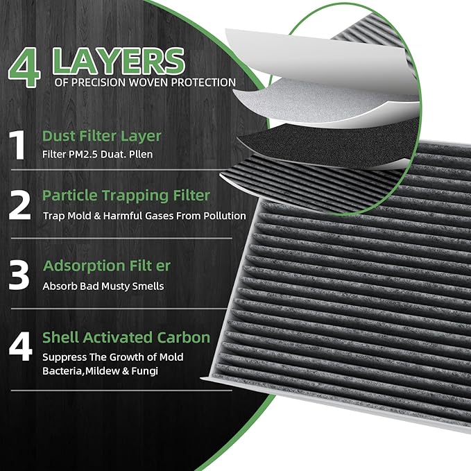 CF10134 Cabin Air Filter With Activated Carbon Replacement Compatible with Honda Civic Crosstour Acura CR-V Odyssey Accord Legend CSX ILX MDX RDX RLX TLX TSX ZDX AT134(2 Pack)