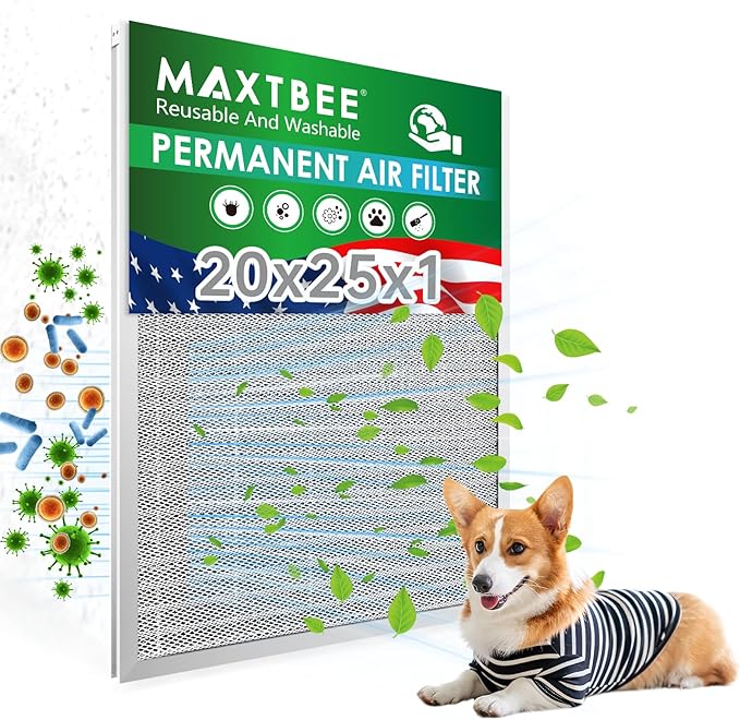 20x25x1 Air Filter Electrostatic Filter Reusable Washable HVAC AC Furnace Filter,MERV 8,Lasts a Lifetime, Healthier Home or Office(Actual Size:19.75x24.65x0.8 Inch)