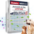 20x25x5 Washable Electrostatic Air Filter, MERV 8 Aluminum AC/HVAC Furnace Filter, Reusable Permanent Air Filter, Lasts a Lifetime, Increases Airflow（Actual Size:19.76"x24.72"x4.33")