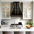 CHETTO C Stainless Steel Range Hood Cover with 4-Speed Vent Hood Insert Custom Handmade Metal Kitchen Fan with Towel Rack LED Light 36"W x24"D x45"H Black Wall Mount