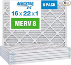Aerostar 16x22x1 MERV 8 Pleated Air Filter, AC Furnace Air Filter, 6 Pack (Actual Size: 15 7/8" x 21 7/8" x 3/4")