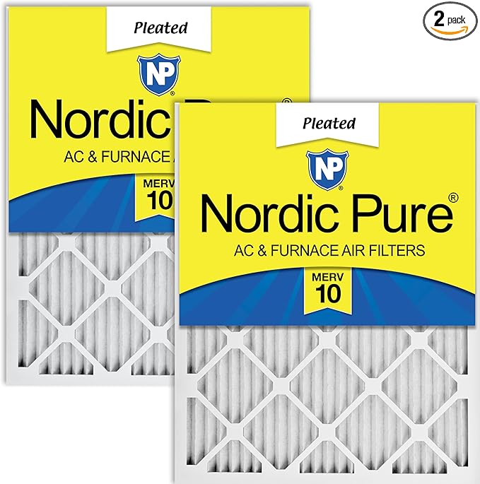 Nordic Pure 16x16x1 (Actual Size: 15 3/4 x 15 3/4 x 3/4) Pleated MERV 10 Air Filters 2 Pack