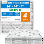 LotFancy 14x14x1 Air Filter MERV 8 4-Pack, Electrostatic Pleated Furnace & AC Filter, Captures Dust, Pet Hair, Pollen, Actual Size: 13.75"x13.75"x0.75"