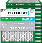Filterbuy 25x25x2 Air Filter MERV 8 Essential Dust & Allergy Defense (12-Pack), Electrostatic Pleated HVAC AC Furnace Filters Replacement, Made in USA (Actual Size: 24.50 x 24.50 x 1.75)
