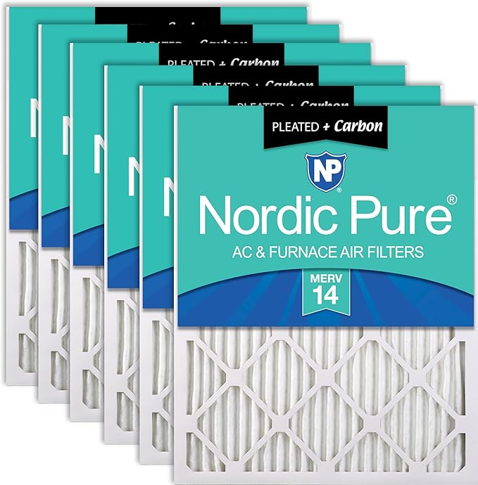 Nordic Pure 14x30x1 (Actual Size: 13 15/16 x 29 15/16 x 3/4) Pleated Air Filters MERV 14 Plus Carbon 6 Pack