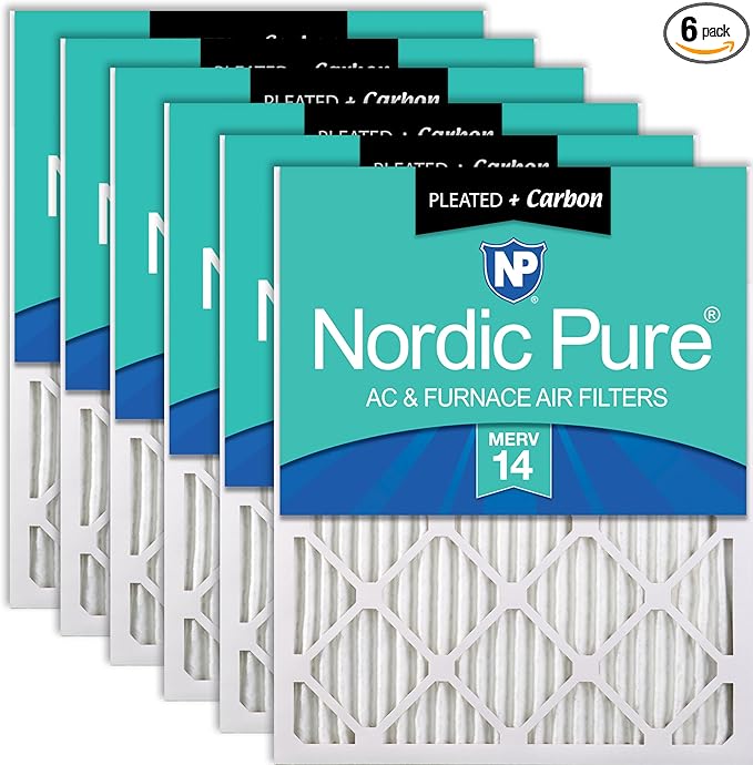 Nordic Pure 18x20x1 (Actual Size: 17 1/2 x 19 1/2 x 3/4) Pleated Air Filters MERV 14 Plus Carbon 6 Pack