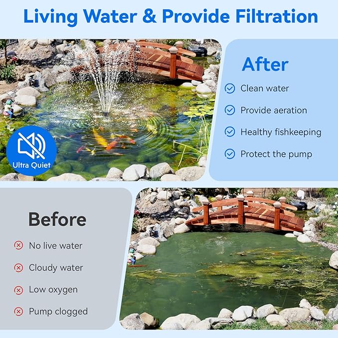 POPOSOAP 70W Solar Pond Filter with Fountain Pump, Solar Powered Water Pump with 580GPH Pond Filter for Outdoor Ponds, Adjustable Diverter Valve for Koi Ponds, Waterfalls, Garden Water Features