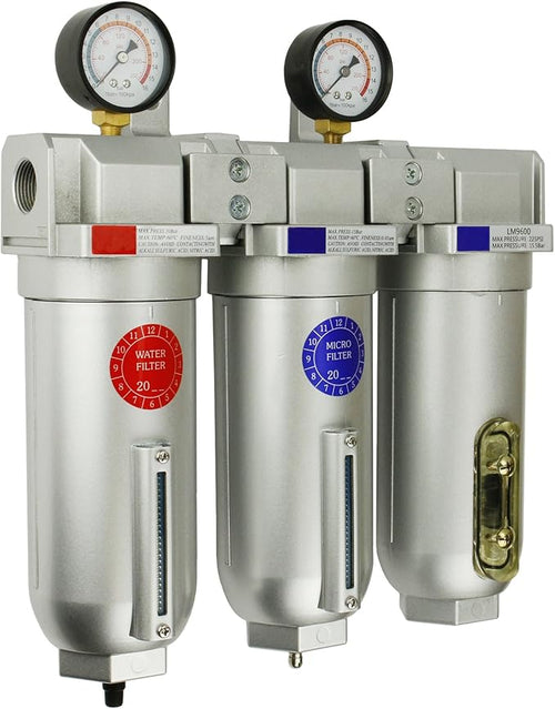 1" Inline Compressed Air Filter Desiccant Dryer Moisture Separator Trap Combo