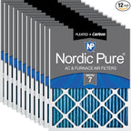 Nordic Pure 18x20x1 (Actual Size: 17 1/2 x 19 1/2 x 3/4) Pleated Air Filters MERV 7 Plus Carbon 12 Pack