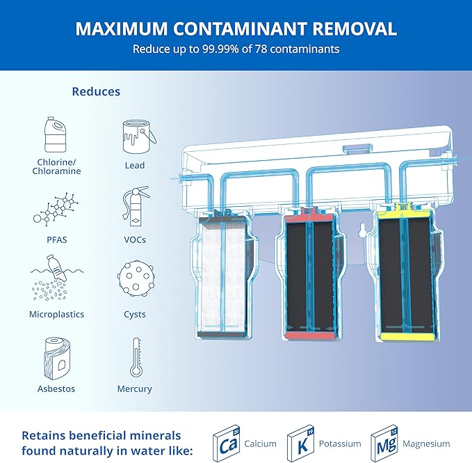 Aquasana Under Sink Water Filter | 3-Stage Claryum Filtration | Reduces up to 99.99% of PFAS, Lead, Chlorine, & More | Under Counter Drinking Water Filter | Includes Chrome Faucet | AQ-6300-CHR