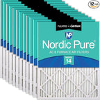 Nordic Pure 18x18x1 (Actual Size: 17 3/4 x 17 3/4 x 3/4) Pleated Air Filters MERV 14 Plus Carbon 12 Pack