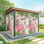 Summer Flamingbirds Outdoor Curtains for Patio Palm Leaves Plumeria Linen Waterproof Outside Curtains with Grommet Top Weatherproof Curtain for Cabana Pergola Gazebo, 2 Pack, 54" W x 108" L