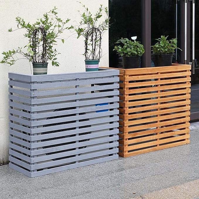 Wood Air Conditioner Fence Screen - Hide Outdoor Unit Stylishly with Tall Weatherproof Shutters Central Air Conditioner Covers (Pear Color L85Xw35Xh80Cm)
