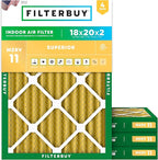 Filterbuy 18x20x2 Air Filter MERV 11 Superior Pet & Allergy Defense (4-Pack), Electrostatic Pleated HVAC AC Furnace Filters Replacement, Made in USA (Actual Size: 17.50 x 19.50 x 1.75)