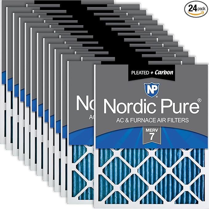 Nordic Pure 20x25x1 (Actual Size: 19 1/2 x 24 1/2 x 3/4) Pleated Air Filters MERV 7 Plus Carbon 24 Pack