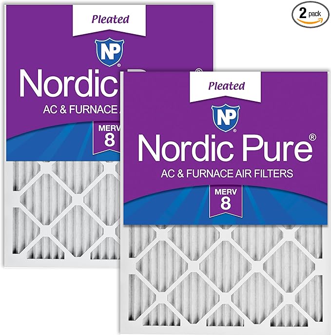 Nordic Pure 16x30x1 (Actual Size: 15 3/4 x 29 11/16 x 3/4) Pleated MERV 8 Air Filters 2 Pack