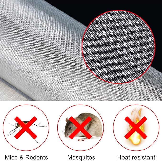 Stainless Steel Woven Wire Mesh, 304 Stainless Steel Woven Wire 30 Mesh Fine Screen Mesh, Garden Insect Screen, for Air Bricks, Window, Vents, Filter