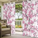 Cherry Flowers Outdoor Curtains for Patio Spring Flower Vintage Watercolor Waterproof Outside Curtains with Grommet Top Weatherproof Curtain for Cabana Pergola Gazebo, 1 Panel, 54" W x 108" L