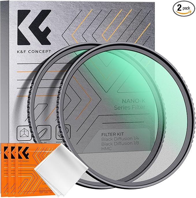 K&F CONCEPT 49mm Black Diffusion 1/4 & 1/8 Filters Kit Mist Cinematic Effect Filters Set with Multi-Layer Coated for Camera Lens - K Series