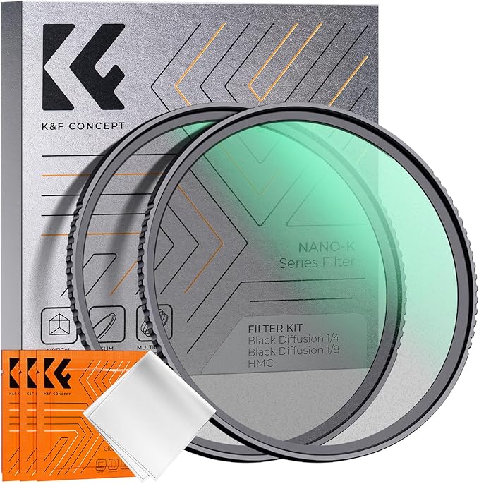 K&F CONCEPT 77mm Black Diffusion 1/4 & 1/8 Filters Kit Mist Cinematic Effect Filters Set with Multi-Layer Coated for Camera Lens - K Series