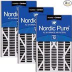 Nordic Pure 16x25x3 (Actual Size: 15 13/16 x 24 5/16 x 3) MERV 12 Plus Carbon Trion Air Bear Cub Replacement Air Filters 3 Pack