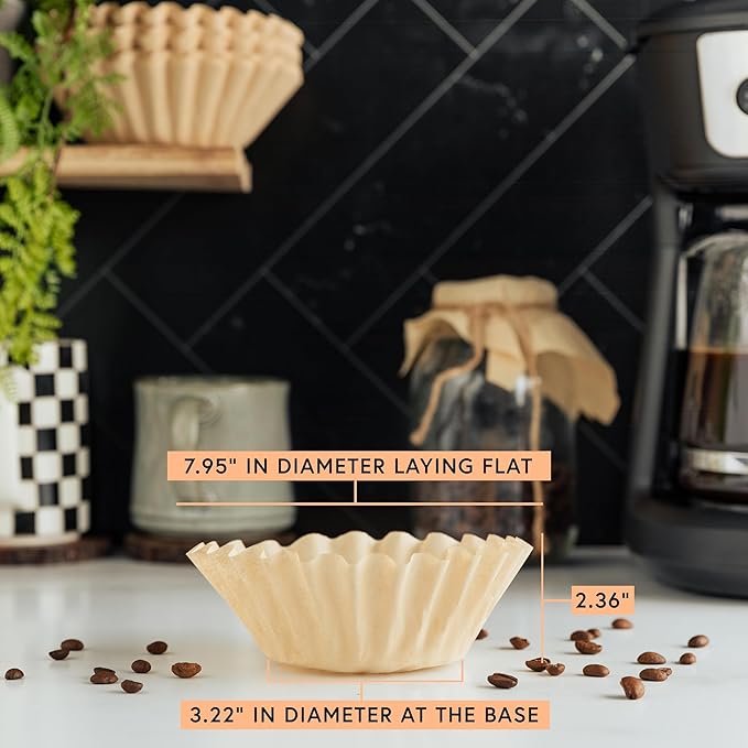 Tupkee Coffee Filters 8-12 Cups - 200 Count, Basket Style, Natural Brown Unbleached Coffee Filter, Made in the USA