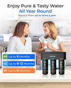 Waterdrop TSB-PF Under Sink Water Filter, 𝐑𝐞𝐝𝐮𝐜𝐞𝐬 𝟖𝟎+ 𝐈𝐦𝐩𝐮𝐫𝐢𝐭𝐢𝐞𝐬-PFAS, Chlorine, Chloramine, Fluoride, Taste&Odor, 9 Layer Under Sink Water Filtration System,with A Separate Faucet