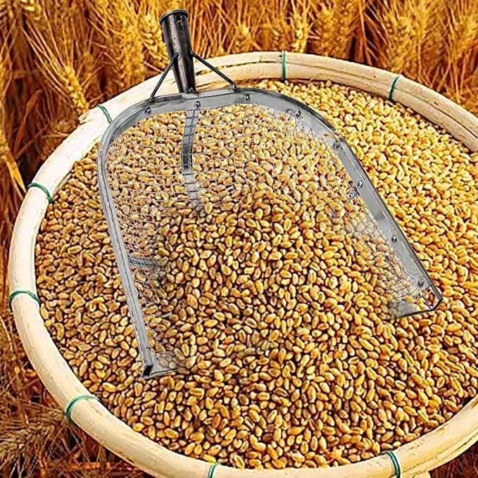 Leaking Soil Shovel Filter Stainless Steel Sieve 4mm/6mm/8mm/12mm Mesh Sifting Shovel for Sifting Corn Kernels Gardening Farm Chicken Coop and Goat Stall Multipurpose Dustpan (Sliver-4MM)