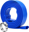 DAVCO 1.5" x 100 ft Pool Backwash Hose, Heavy Duty Reinforced Blue PVC Lay Flat Water Discharge Pump Hoses For Swimming Drain Pools and Clean Filters,with 1 Clamp