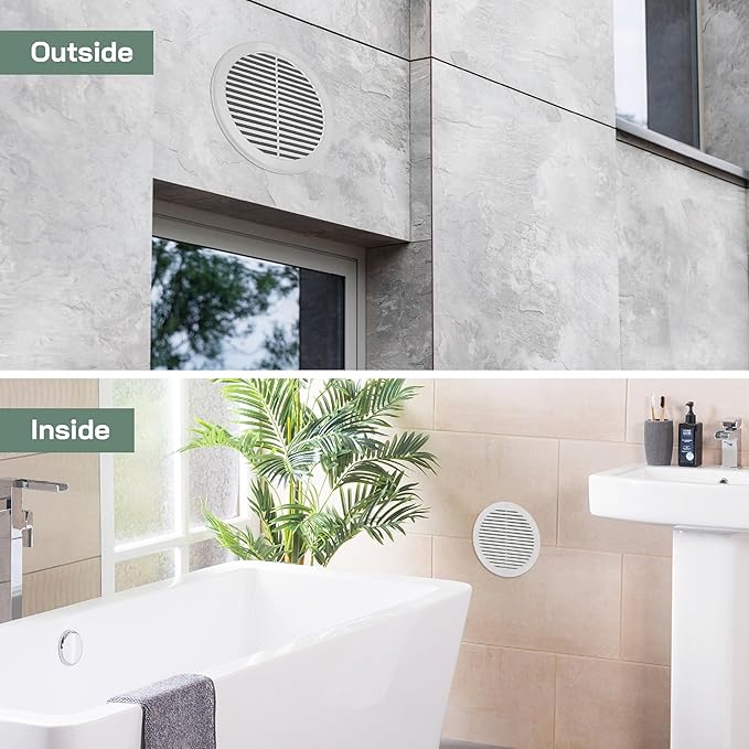 Vent Systems 8" Inch (Opening Dimensions) - Pack of 2 - White Soffit Vent Cover - Plastic Round Air Vent Grille - Built-in Mesh Screen - HVAC Register Louver for Bathroom, Home, Kitchen