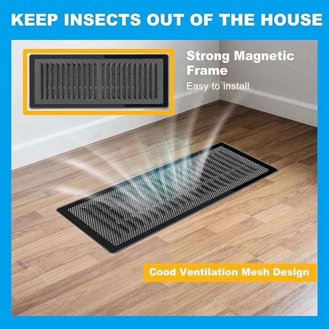4 PCS Black Magnetic Vent Covers-5.5x12 Magnetic Air Vent Covers with Mesh Screen for Floor/Wall/Ceiling Registers-Easy to Install, Durable Design(Fits Registers 5"to7" Width x 12" to14"Length)