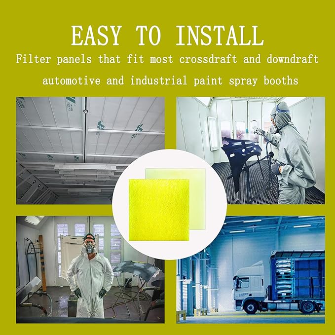 AUC Paint Booth Exhaust Filters,24" x 24" (100 pieces),22 Gram Fiberglass Paint Arrestors Pad,Captures Overspray Paint Particles in Paint booth
