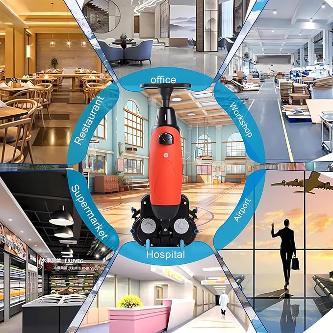 Floor Polisher Commercial, Dual-Brush Rotary Floor Scrubber, Lightweight Electric Floor Cleaner, 360° Rotating Head, Wet Dry Floor Cleaner for Offices & Schools Red