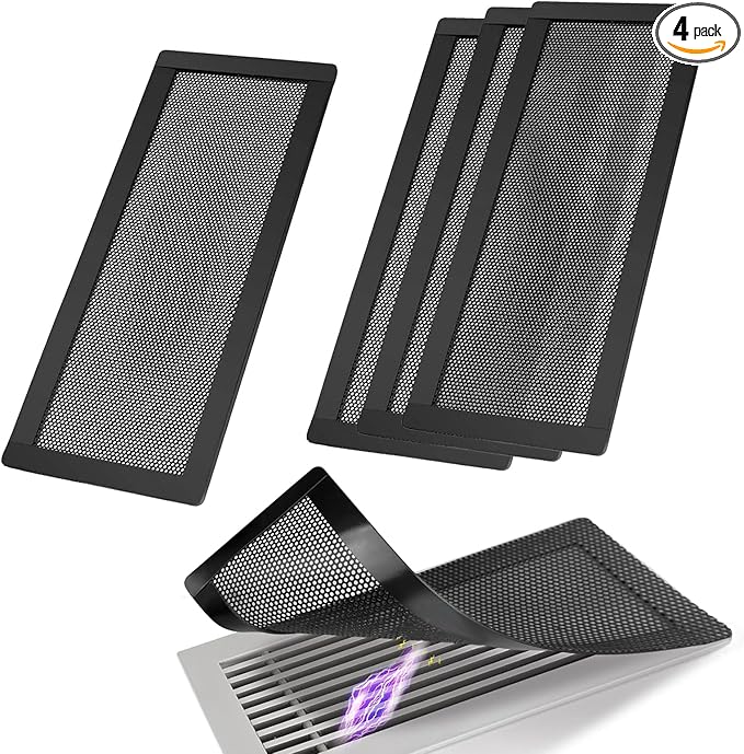 4x10 inch Air Vent Filters Screen mesh Cover, 4PCS Magnetic Air Vent Covers for Floor, Wall & Ceiling Vents, Noise Cancelling Vent Filter for Home Heating & Cooling Efficiency