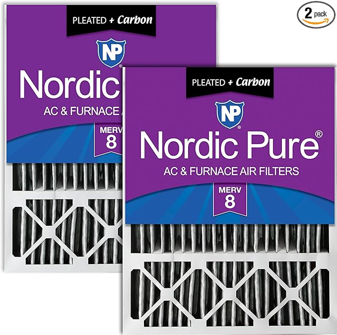Nordic Pure 20x25x5 (Actual Size: 19 7/8 x 24 7/8 x 4 3/8) Honeywell Replacement Air Filters MERV 8 Pleated + Carbon 2 Pack