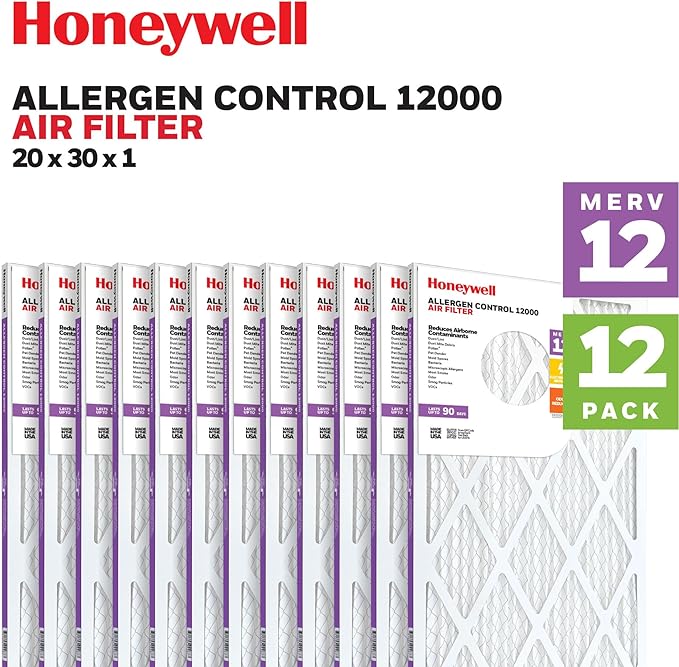 Honeywell 20x30x1 MERV 12 Electrostatic Pleated HVAC AC Furnace Air Filter (12-Pack) | Replacement Filter for Home Use | Made in USA