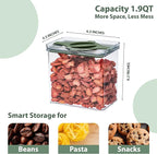 4-Pack Airtight Pantry Containers, 1.9 QT / 1.8 L Clear Food Storage Jars with Leakproof Twist-Lock Lids, Detachable Lid for Easy Cleaning, Cereal, Pasta, Rice, Oats, Snack Storage- Green