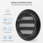 calimaero® WSGB 3" Inch Black Round Metal Air Vent Grill Cover Flat Louver with Fly Screen Fits Only with Metal Ducts