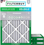 Filterbuy 20x24x2 Air Filter MERV 8 Essential Dust & Allergy Defense (3-Pack), Electrostatic Pleated HVAC AC Furnace Filters Replacement, Made in USA (Actual Size: 19.38 x 23.38 x 1.75)