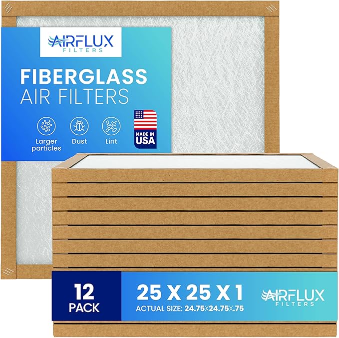 Fiberglass Air Filter -25x25x1Air Filter 12 Pack - Non Pleated 25"x25"x1", AC Filters for Home, Fiberglass, HVAC filters, Heater, Furnace Catcher for Dust - 1 YEAR SUPPLY