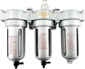 1/4" NPT MID FLOW 3 Stages Filter Coalescing Desiccant Dryer System For Compressed Air Lines, Poly Bowls, Great For Paint Spray And Plasma Cutter (MANUAL DRAIN)