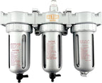 3/8" NPT MID FLOW 3 Stages Filter Coalescing Desiccant Dryer System For Compressed Air Lines, Poly Bowls, Great For Paint Spray And Plasma Cutter (MANUAL DRAIN)