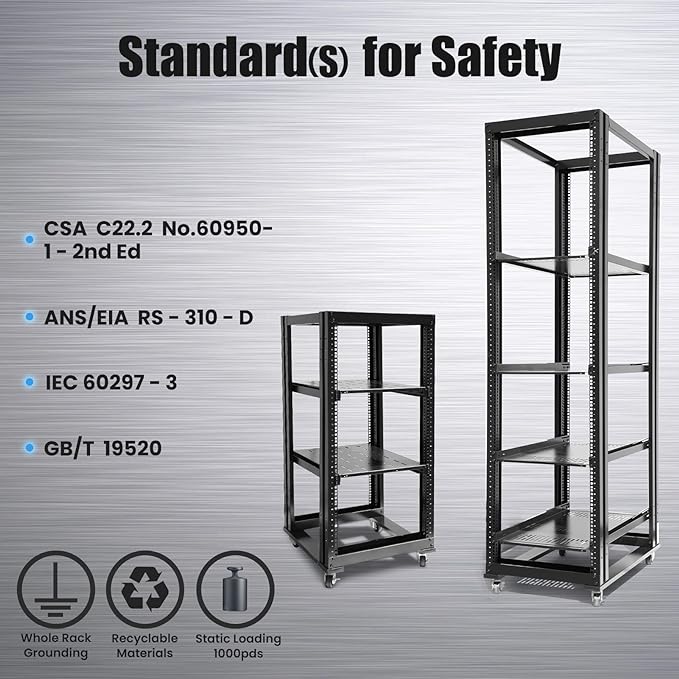 RAISING ELECTRONICS 27U 4 Post Open Frame Network Server Rack 19inch Width 600mm deep with 3 Pairs of L Rail