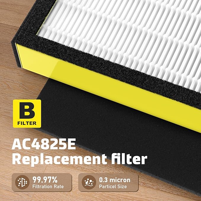 5 Pack FLT4825 True HEPA Filter B Replacement & 1 Replacement Bulb Compatible with AC4825 AC4300 AC4800 AC4900 AC4850, Part No# FLT4825, LB4000