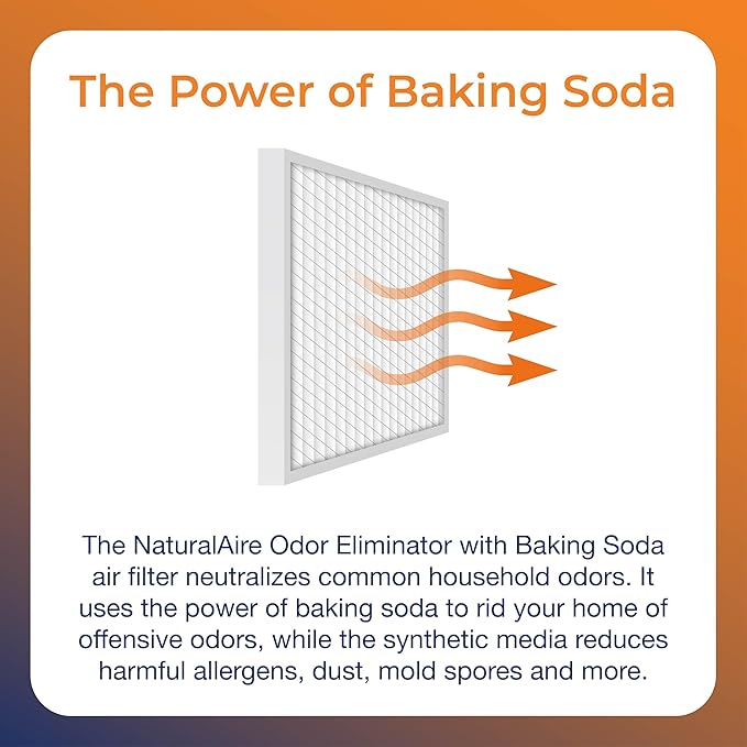 NaturalAire 16x20x1 Pleated Air Filter - Odor Eliminator with Baking Soda, 4-Pack of MERV 8. Controls Household Odors and Traps Harmful Airborne Particles, Lasting Up To 90 Days. 84857.011620