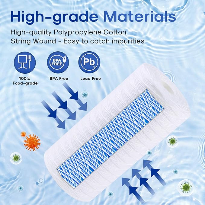 ICEPURE 5 Micron 10”*4.5'' Whole House Sediment String Wound Water Filter Replacement filter for 84637, WPX5BB97P, PC10, 355214-45, 355215-45, WP10BB97P, WP5BB97P, 2PACK