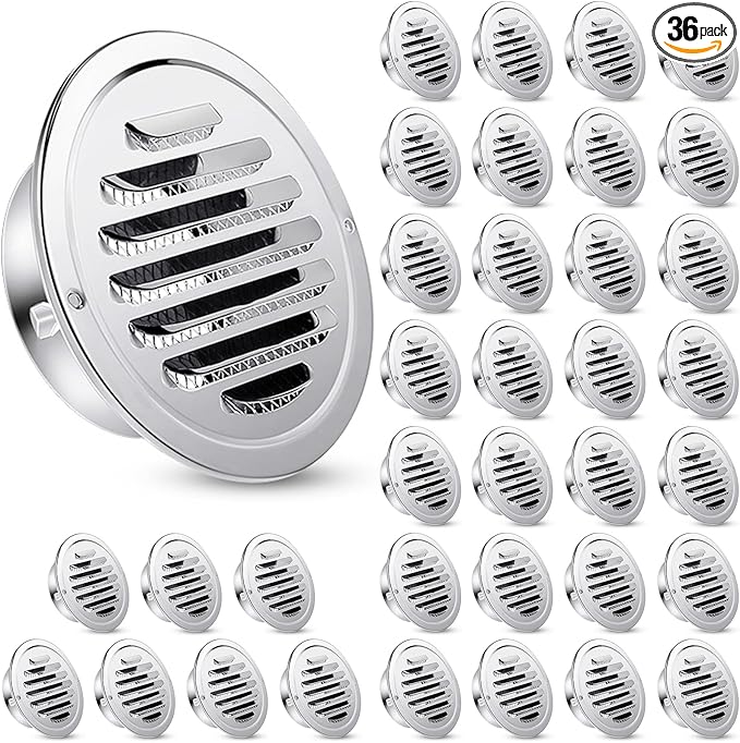 Zonon 36 Pcs Stainless Steel Soffit Vents 4 Inch Round Dryer Vent Cover with Mesh Screen for Home Outdoor Bathroom Wall Ceiling Outside Exterior Exhaust (Silver)