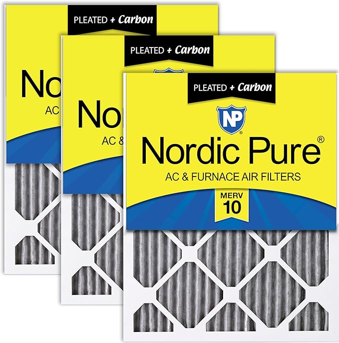 Nordic Pure 12x12x1 (Actual Size: 11 3/4 x 11 3/4 x 3/4) Furnace Air Filters MERV 10 Pleated Plus Carbon 3 Pack