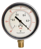 4" Oil Filled Vacuum Pressure Gauge - Stainless Steel Case, Brass, 1/2" NPT, Lower Mount Connection, 30HG/0PSI