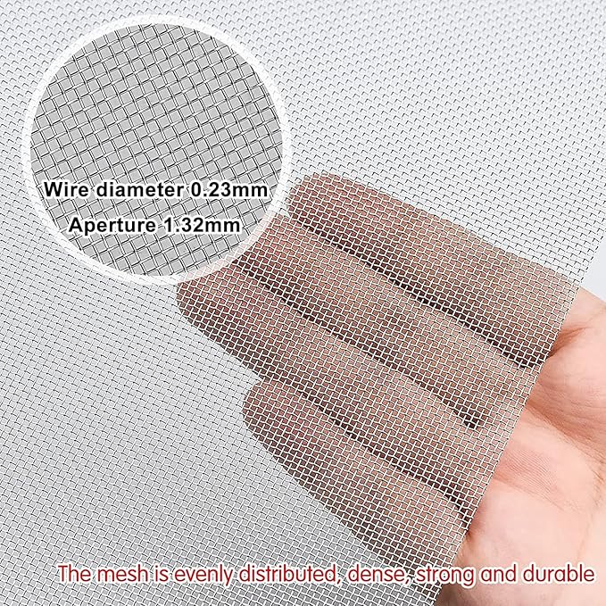 Stainless Steel Woven Wire Mesh Window Screen Mesh, Stainless Steel Woven Wire Mesh, 16 Mesh Rodent Proof Insect Screen, for DIY, Vent, Filter, Window & Garden (Silver 16 Mesh)